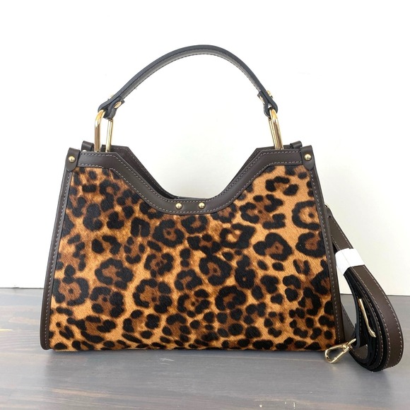 Cheval Firenze Handbags - Cheval Firenze Italian Leather Leopard Print Handbag Brown Mobwife Statement NWT